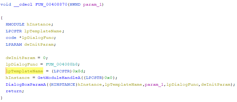 Code referencing the dialog resource.